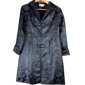 Kimi Design Size Small Silk Jacket Frog Knot Button Up Collared Black Jacquard